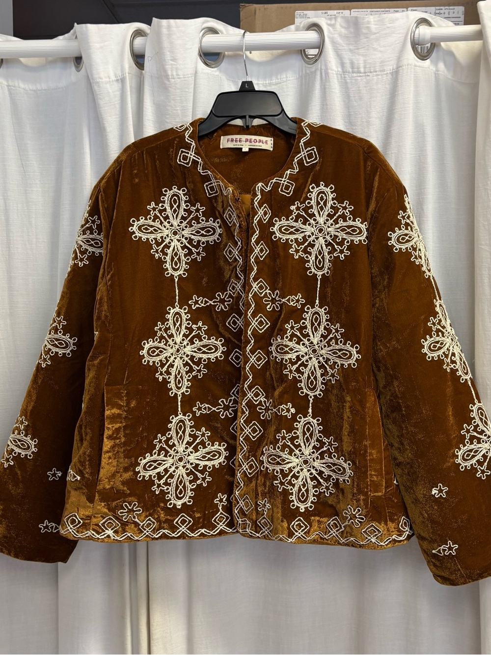 Free People Mia Jacket Embroidered Rust Velvet Women's Jacket - Picture 6 of 10